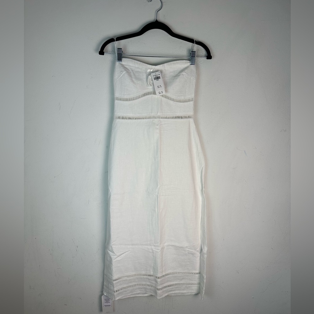 Abercrombie & Fitch Dress Womens Strapless Linen Blend Lace MIDI Dress Size XS